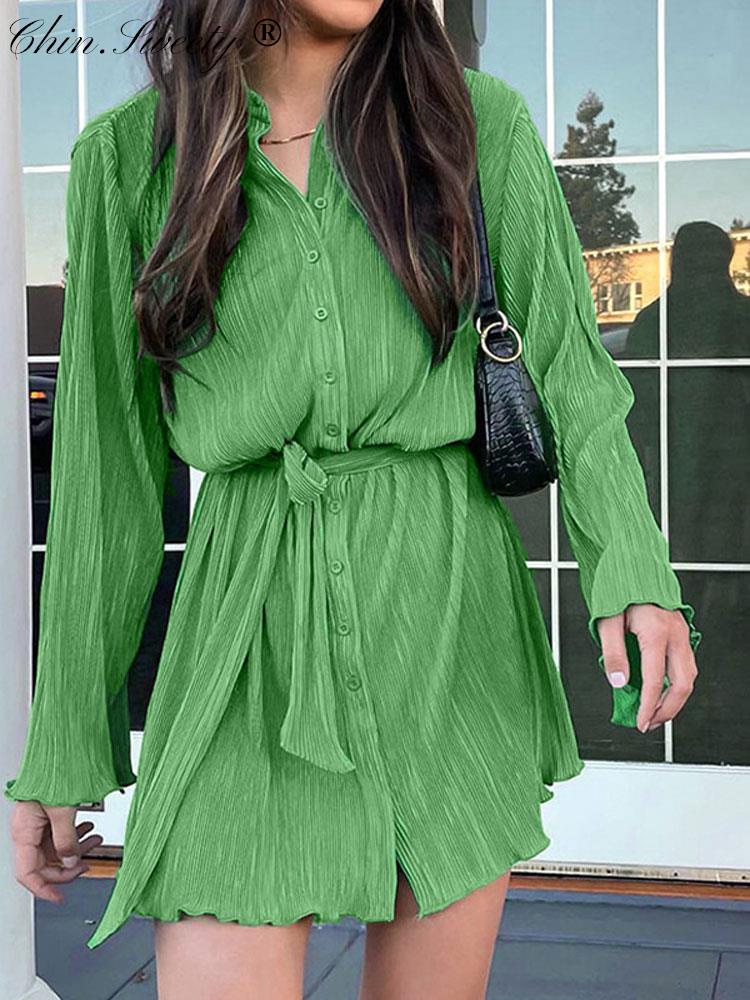 Sexy Green Pleated Women&