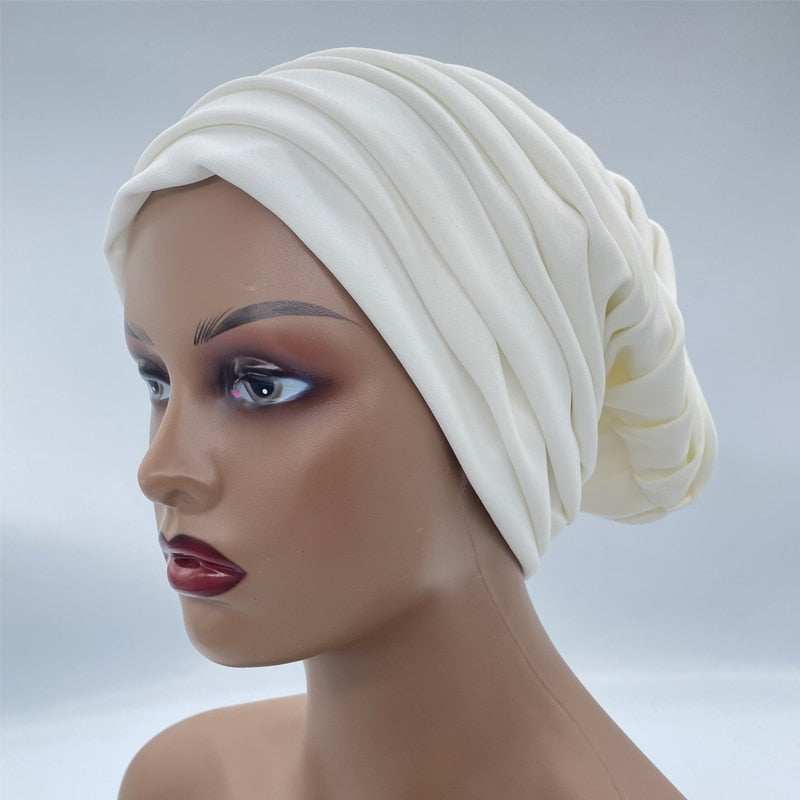 Candy Color Ladies Head Wraps Muslim Hijab Bonnets Fashion Headgear Trending Elastic Full Body Pleated Turban Cap for Women