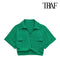 TRAF Women Fashion Front Knot Elastic Linen Cropped Shirts Vintage Short Sleeve Patch Pockets Female Blouses Blusa Chic Tops