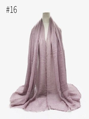 Pleated Plain Hijab Scarf Muslim Women Cotton Crinkle Headband Veil Scarves 2021 Fashion Islamic Headscarf Head Wraps Turban
