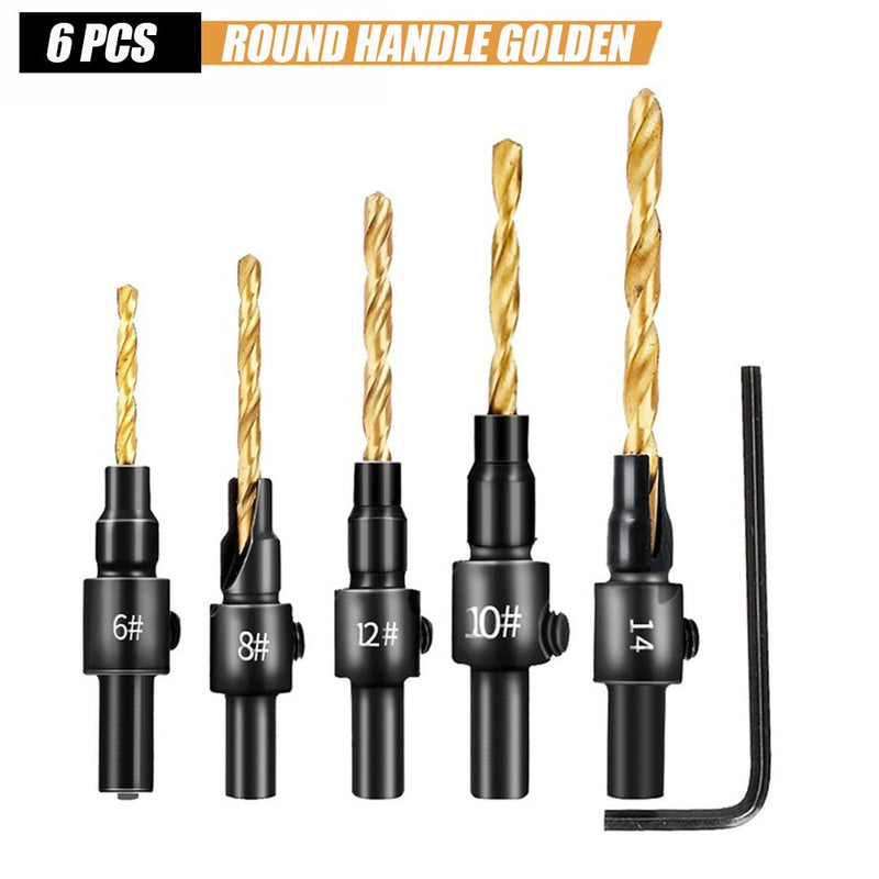 5pcs Countersink Drill Bit Carpentry Drill Set Drilling Pilot Holes For Screw Sizes #5 #6 #8 #10 #12 Drilling Woodworking Tools