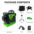 Pracmanu 12 Lines 3D Green Laser Level Horizontal and Vertical Cross Lines with 360°Auto Self-Leveling laser level 1/2 Batteries