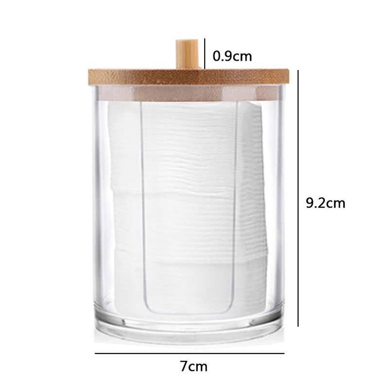 Acrylic Makeup Organizer Cotton Pad Storage Box For Cotton Swabs Rod Cosmetics Jewelry Organizer with Bamboo Lid Repacking Boxes