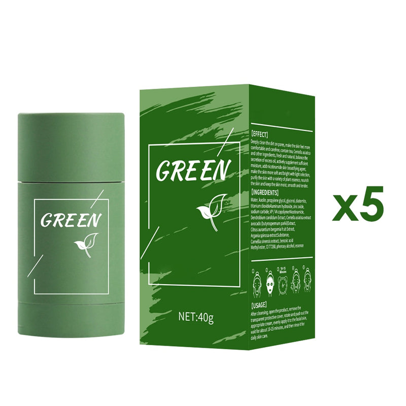 Green Tea Mask Stick Blackhead Remover Clay Face Mask Oil Control Acne Remover Pore Cleansing Purifying Detoxifying Skin Care