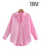TRAF Women Fashion Loose Asymmetry Poplin Blouses Vintage Long Sleeve Button-up Female Shirts Blusas Chic Tops