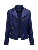 Autumn Winter Pu Faux Leather Jackets Women Long Sleeve Zipper Slim Motor Biker Leather Coat Female Outwear Tops
