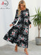 Women Elegant Floral Printed Long Dresses Spring Summer Casual O Neck Long Sleeve Ladies Chic High Waist A Line Beach Dresses