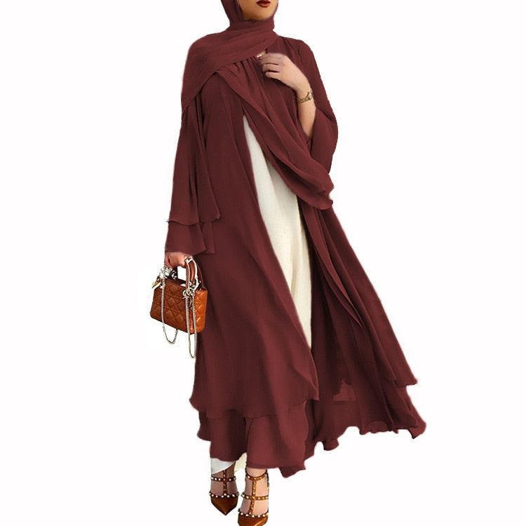 Ramadan Open Chiffon Abaya Dubai Women Sash Marocain Kaftan Eid Hijab Long Robe Muslim Fashion Clothes Turkey Vestido De Mujer