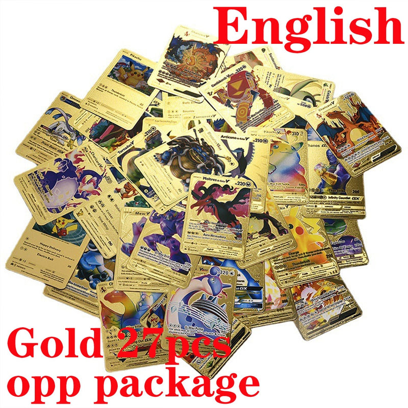 55 Pieces Of Pokemon Metal Gold Card Charizard Vmax Gx  Energy Card Charizard Pikachu Rare Collection Battle Trainer Card Child