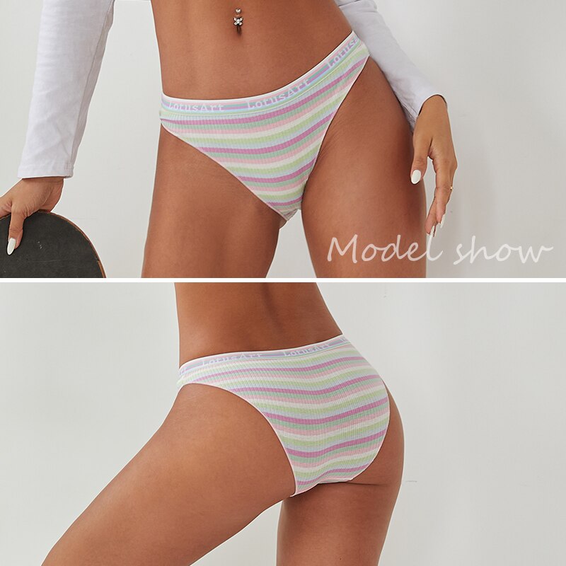 FINETOO 3Pcs/Set Colorful Stripes Panties Women&