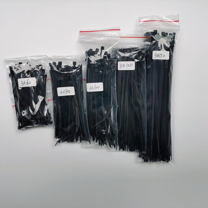 500pcs/Lot Cable Ties 3x60 3x80 3x100 3x120 3x150 Combination Set  Self-Locking Plastic Nylon Wire Cable Zip Ties Black or White