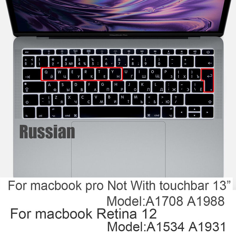 Russian silicone Keyboard Cover Protector for Macbook air13/12 /15/16pro touchbar A1706/A1466A1708/A1990/A1398/A2289/A1932/A2141
