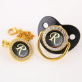 Black Bling Baby Pacifier And Clip Alphabet Letter M Infant Pacifier Gold Letter Unique Name Initials Baby Shower Gift