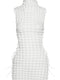 Kliou Stunning Stacked Mini Dress Women Sexy Solid Mock Neck Sleeveless Draw String Bodycon Party Clubwear Elegant Female Skirt