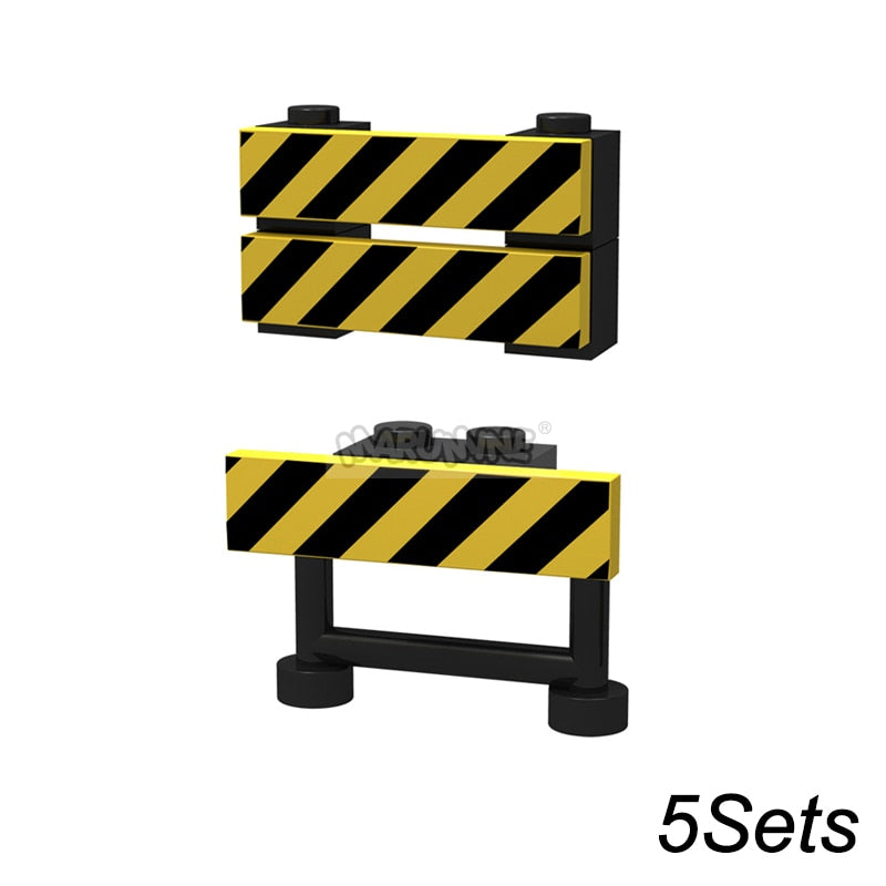 Marumine Traffic Road Sign Light Lamp Block Brick City Street View Accessories Signpost Barrier Speed Limit Indicator Warning