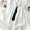 DAYIFUN White Shirts Women with Tie Japanese Style Preppy Students BF Oversized Blouse Simple Solid Loose Summer Top  L3204
