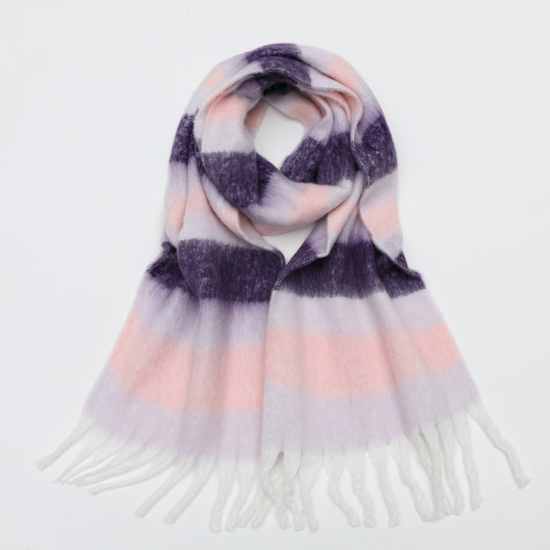 2022 New Women Plaid Scarf Winter Pashmina Shawls Cashmere Thick Wraps Lady Tassel Warm Scarves Rainbow Hairy Bufanda
