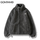 Hip Hop Winter Fleece Fluffy Jacket Streetwear Harajuku Fuzzy Zipper Coat Men Autumn Solid Color Lightweight Jackets Black Beige