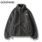 Hip Hop Winter Fleece Fluffy Jacket Streetwear Harajuku Fuzzy Zipper Coat Men Autumn Solid Color Lightweight Jackets Black Beige