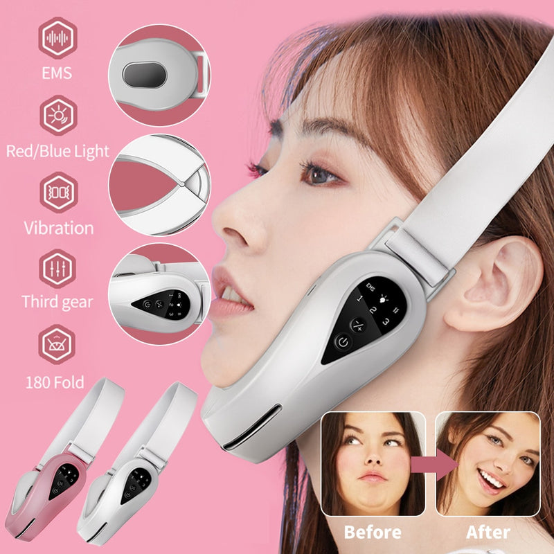 EMS Facial Lifting Device Double Chin V Shape Lift Belt Red Blue Light LED Face Slimming Vibration Face Massager Anti Cellulite