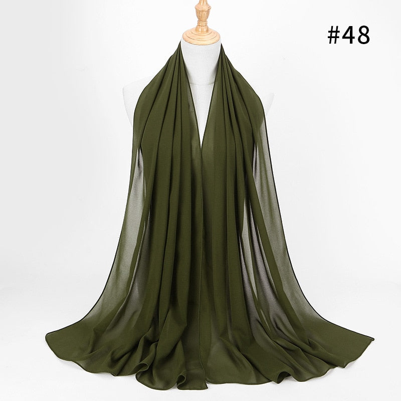 Hijab Scarf 72*175cm Plain Chiffon Scarves For Women Muslim Fasion Islam Clothing Headscarves Shawl For Ladies Headwrap Ramadan