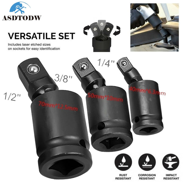 360 Degree Swivel Knuckle Joint Air Impact Wobble Socket Adapter Hand Tool 1/2  3/8 1/4