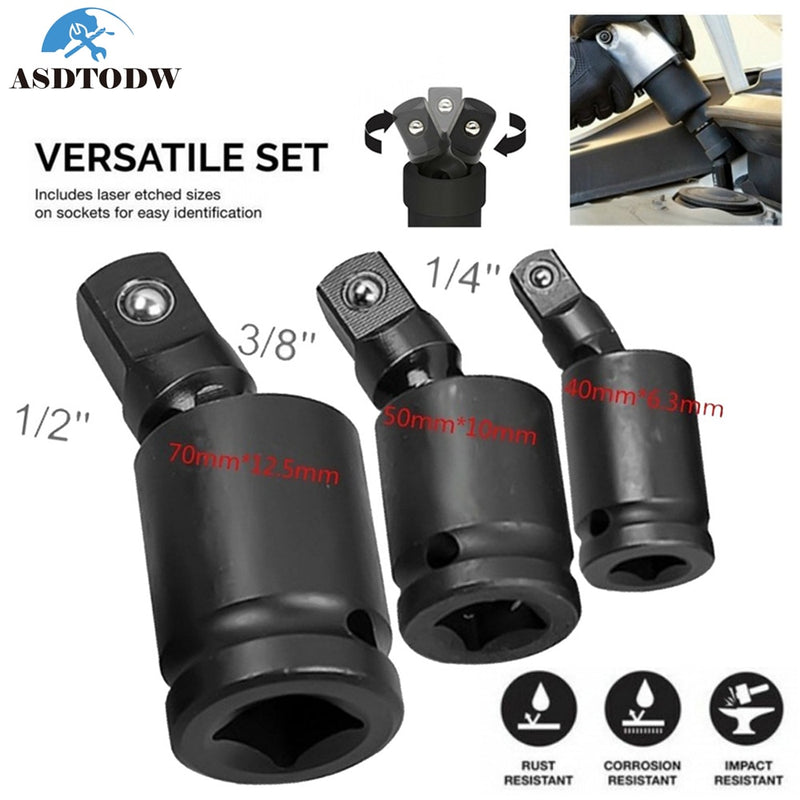 360 Degree Swivel Knuckle Joint Air Impact Wobble Socket Adapter Hand Tool 1/2  3/8 1/4