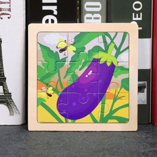 11X11CM Kids Wooden Puzzle Toy Vehicle Animal Jigsaw Cartoon Animal Traffic Tangram Toys Educational Toys Puzzles for Kids Gifts