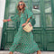 Summer Puff Sleeve Long Dress Women Geometric Print Splicing Half Sleeve Dress Elegant V-Neck Loose Holiday Beach Dress Vestidos
