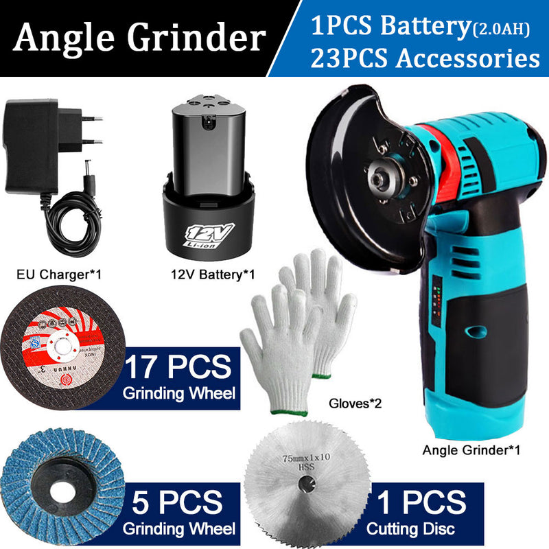 12V Brushless Angle Grinder 2PCS Lithium Battery 500W 19500Rpm Cordless Mini Polishing Machine Diamond Cutting Grinder