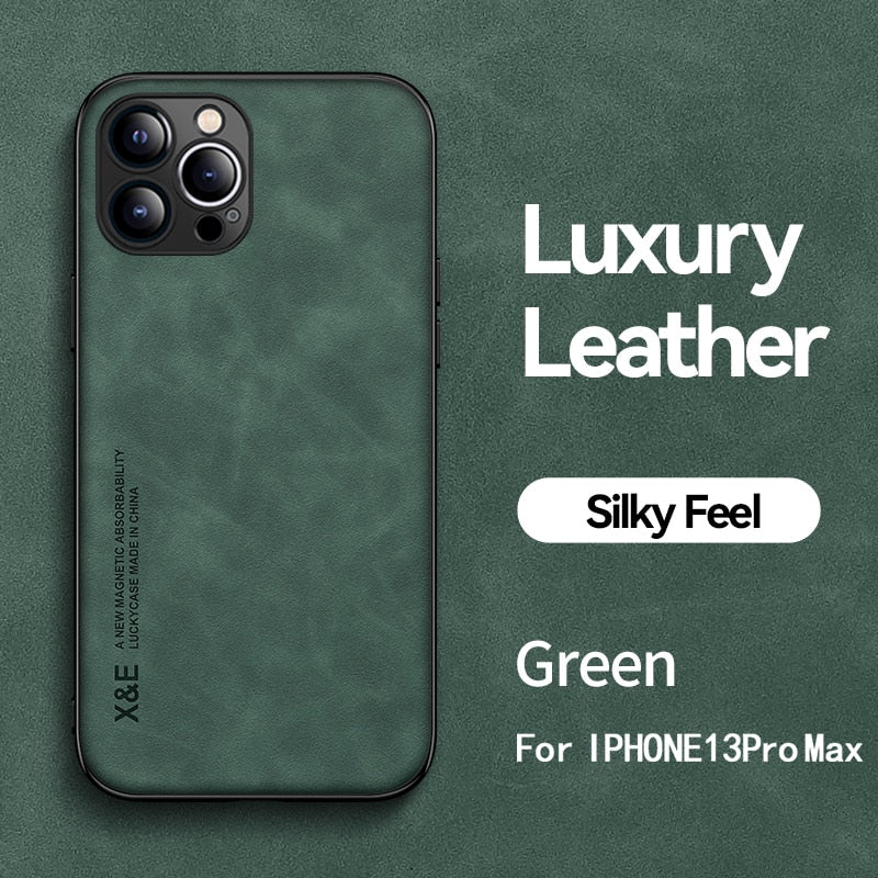 Ultra-thin Silky Feel Magnetic Phone Case For iPhone 13 11 12 14 Pro Max XS XR X 7 8Plus Luxury Texture Leather Protection Case