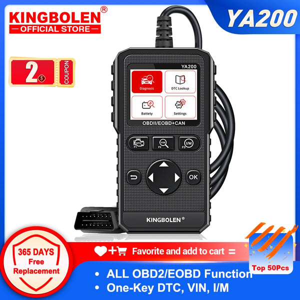 KINGBOLEN YA200 OBD2 Scanner Professional Auto Engine System Diagnostic Tool Lifetime Free Automotive DTC Lookup Code Reader