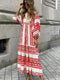 Boho Maxi Dress Women Floral Print Summer Holiday Beach Dress Female Short Puff Sleeve Loose Sundress Green Vestidos Mujer