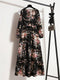 Women Elegant Floral Printed Long Dresses Spring Summer Casual O Neck Long Sleeve Ladies Chic High Waist A Line Beach Dresses
