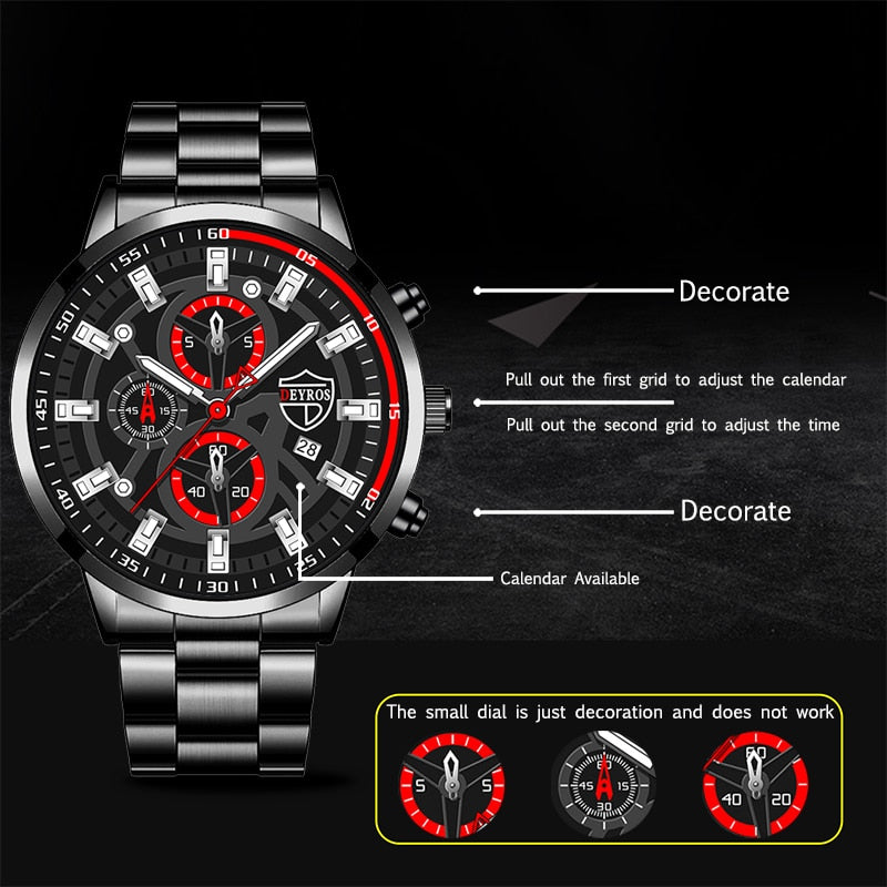 Fashion Mens Sports Watches Luxury Men Business Stainless Steel Quartz Wristwatch Man Casual Leather Watch relogio masculino