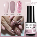 LILYCUTE 3 PCS Gel Nail Polish Set Nude Pink Glitter Sequins Matte Effect Gel Long Lasting Base Top Coat Nail Art Design Hybrid