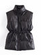 TRAF Women 2021 Fashion Leather Cotton Pocket Padded Waistcoat Vintage Sleeveless Female Outerwear Streetwear