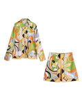 TFMLN 2022 Summer Women 2PCS Print Blouses+Skirts Set New Turn Down Collar Long Sleeve Tops High Waist Dress Girl Outfits