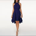 Women&#39;s Dress Elegant Halter Sleeveless Cropped Layered Midi Dress Summer Chiffon Solid Color High Waist Slim-Fit Party Dresses