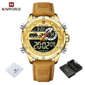 NAVIFORCE Luxury Gold Watches For Men Casual Sports Chronograph Alarm Quartz Wrist Watch Leather Waterproof Digital Clock 9163