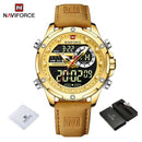 NAVIFORCE Luxury Gold Watches For Men Casual Sports Chronograph Alarm Quartz Wrist Watch Leather Waterproof Digital Clock 9163