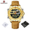 NAVIFORCE Luxury Gold Watches For Men Casual Sports Chronograph Alarm Quartz Wrist Watch Leather Waterproof Digital Clock 9163