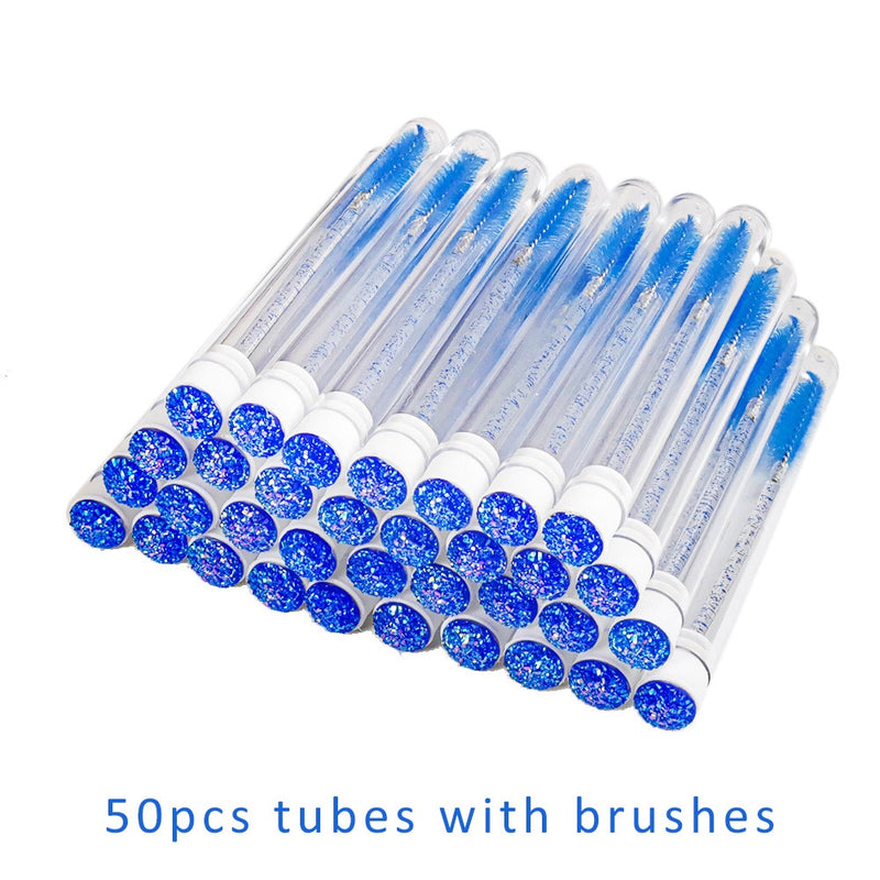 50pcs Reusable Eyelash Brush Tube Disposable Eyelash Wands Eyebrow Brush Replaceable Dust-proof Sparkling Broken Diamond Bottom