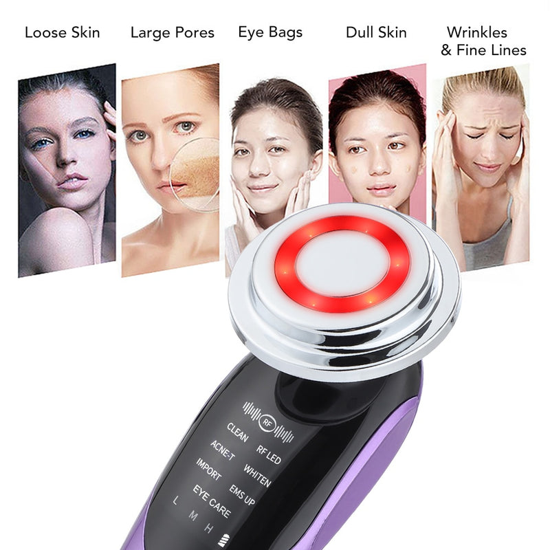 7 in 1 Face Lift Devices EMS RF Microcurrent Skin Rejuvenation Facial Massager Light Therapy Anti Aging Wrinkle Beauty Apparatus