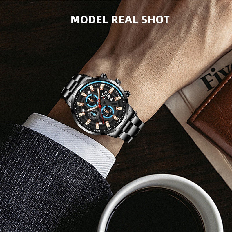 Fashion Mens Sports Watches Luxury Men Business Stainless Steel Quartz Wristwatch Man Casual Leather Watch relogio masculino