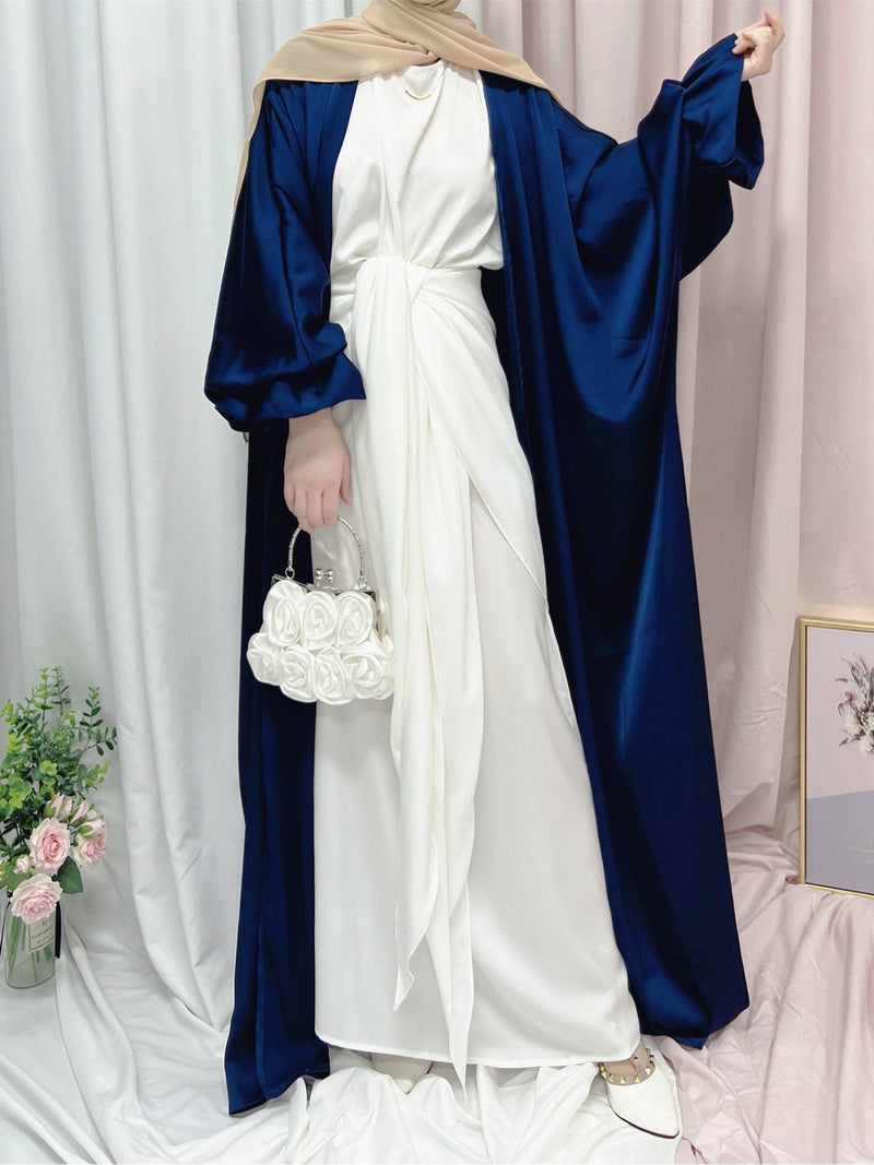 Ramadan Eid Fashion Puff Sleeve Muslim Abayas Robe Musulmane Abaya Elegant Silky Muslim Arab Worship Service Clothing Wy824