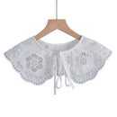 Royal Style Cotton Fake Collar Shawl Wrap Hollow Out Floral Lace Ruffled Trim Necklace Pointed Triangle Lapel Blouse