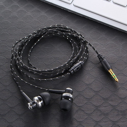 1pc Wired Earphone Stereo In-Ear 3.5mm Nylon Weave Cable Earphone Headset For Laptop Smartphone Gifts Headphones