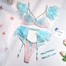 MeiKeDaiNicey Feather Sensual Lingerie Sexy Transparent Lace Bra with Chain Exotic Sets Porn 3 Piece Set Garters Erotic Costumes