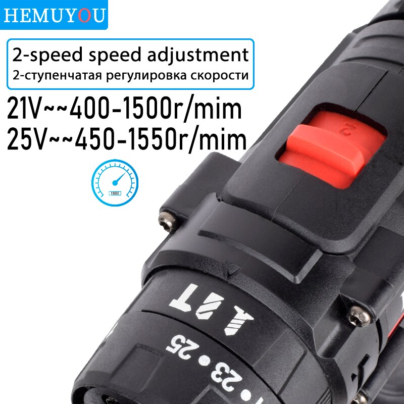 Electric Cordless Screwdriver Impact Drill 3 Functions Wireless  Mini Lithium Battery Charging Hand Drill 21V 25V